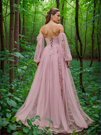 Sexy Pink Sweetheart Floral A-Line Long Prom Dress Ideas, Evening Party Dresses,WGP1657