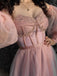 Elegant Pink Off-Shoulder A-Line Long Prom Dress Ideas, Evening Party Dresses,WGP1920