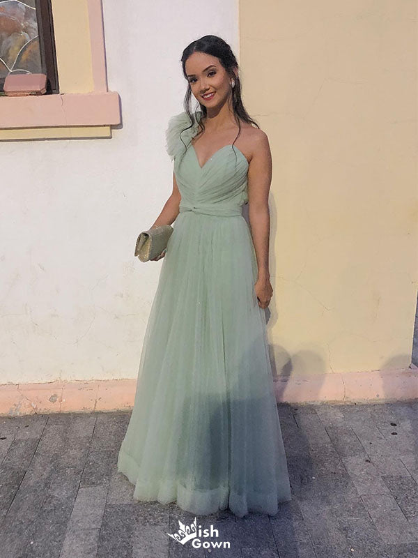 Popular Floral Green V-Neck A-Line Sleeveless Long Prom Dress Ideas, Evening Party Dresses,WGP1681