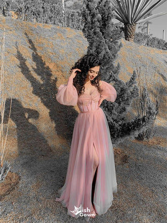 Elegant Pink Off-Shoulder A-Line Long Prom Dress Ideas, Evening Party Dresses,WGP1920