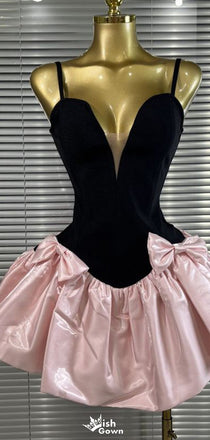 Elegant Spaghetti Strap V-neck A-line Short Mini Homecoming Dress,EPT578