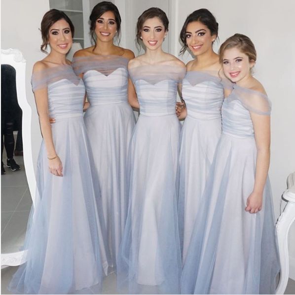 Elegant Blue Off-Shoulder Sleeveless A-Line Long Bridesmaid Dresses Online,WGM466