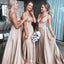 Elegant Champagne Spaghetti Strap Sleeveless A-Line Long Bridesmaid Dresses Online, WGM421