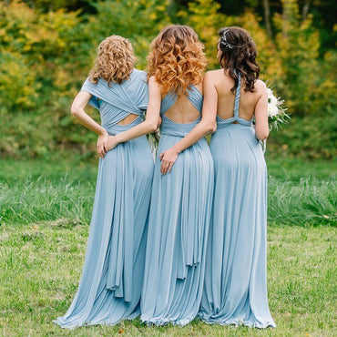 Elegant Blue Mismatched Sleeveless A-Line Long Bridesmaid Dresses Online,WGM463