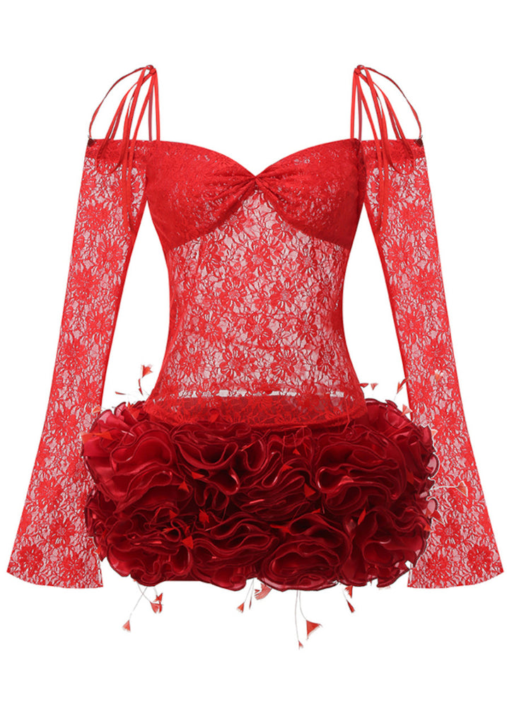 Sexy Red Spaghetti Strap Long Sleeve A-Line Short Homecoming Dresses For Party, EPT673