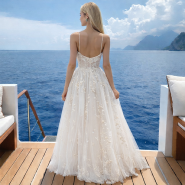 Elegant Spaghetti Strap Lace Homecoming Dress Long A-Line Tulle Formal Gown, EPT724