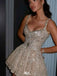 Shiny Spaghetti Strap A-Line Sequin Short Homecoming Dresses For Party, EPT669