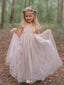 Cute Pink Short Sleeve Floral Long A-Line Flower Girl Dress, FG029