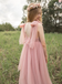 Cute Pink Square Sleeveless Floral Long A-Line Flower Girl Dress, FG030