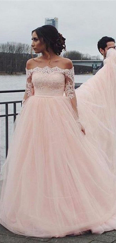 Elegant Pink Long Sleeve Lace Mermaid Long Wedding Dresses With Sweep Trailing,WDH178
