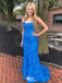 Charming Blue Mermaid Halter Applique Lace Up Maxi Long Party Prom Gowns,Evening Dresses,WGP395