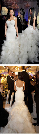 Simple Design Hi-low Sexy Mermaid White Chiffon Wedding Party Dresses, WD0022