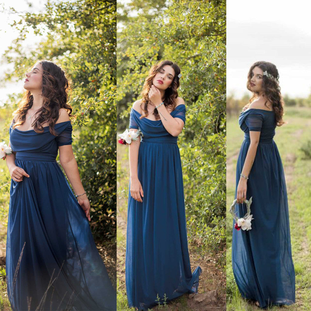 Short Sleeve Off Shoulder Long Charming Wedding Bridesmaid Dresses, WG343