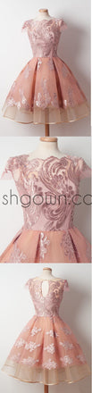 Cap Sleeves Junior Pretty Applique Short Homecoming Dresses, WG805 - Wish Gown