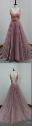 V-Back Tulle A-line Discount Formal Evening Party Cheap Long Prom Dress, PD0173