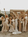 Simple Chic Spaghetti Straps Pleating V-neck Mermaid Soft Satin Long Bridesmaid Dresses, WGM124